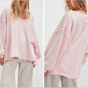 Free People We The Free Venice V-Neck Sweatshirt, Light Pink, Size Medium